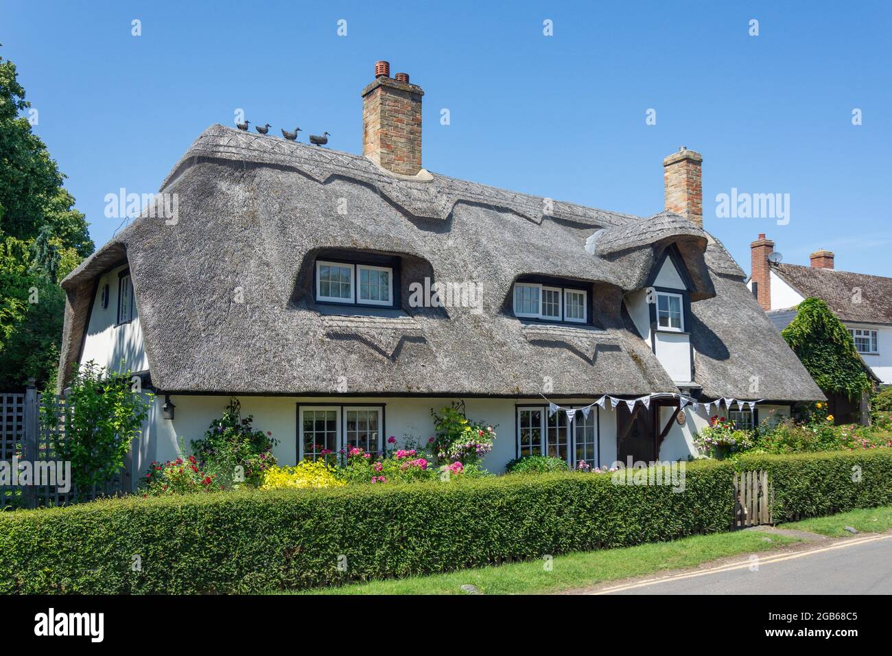Cottage di paglia, Mill Street, Houghton, Houghton & Wyton, Cambridgeshire, Inghilterra, Regno Unito Foto Stock
