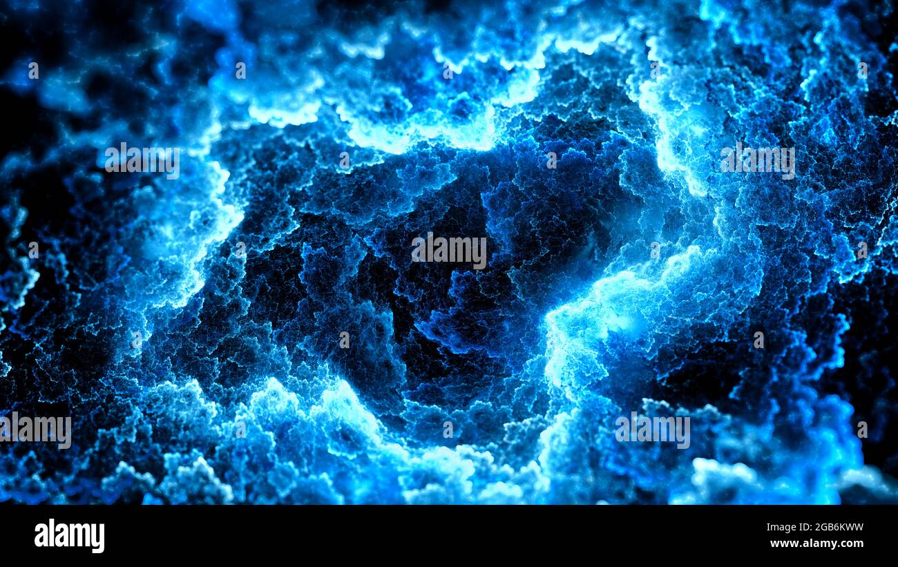Fusione quantistica blu brillante, sfondo astratto generato dal computer, rendering 3D Foto Stock