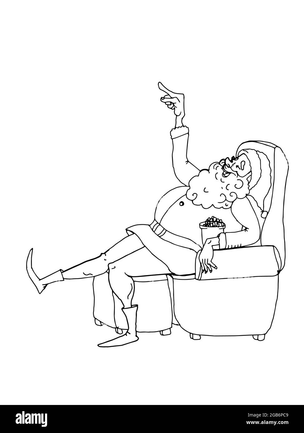 Divertente Babbo Natale, personaggi che guardano la tv, sfondo rosa Illustration.Line disegno Foto Stock