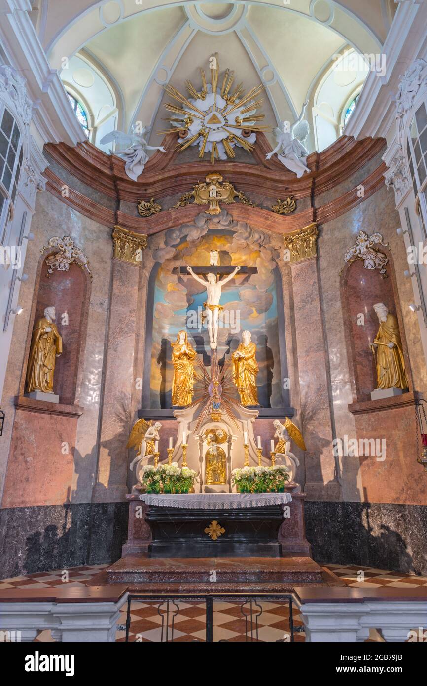 altare, architettura, arte, austria, barocco, cattolico, cattolicesimo, cristo, cristiano, cristianesimo, chiesa, croce, crocifissione, europa, fede, gertrud Foto Stock