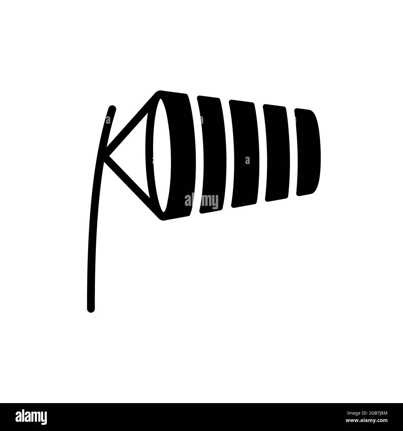 Windsocks gonfiato dal vento alla pista dell'aeroporto vettore glifo icona. Segno meteorologico. Simbolo grafico per siti web e applicazioni di viaggi, turismo e meteo, Illustrazione Vettoriale