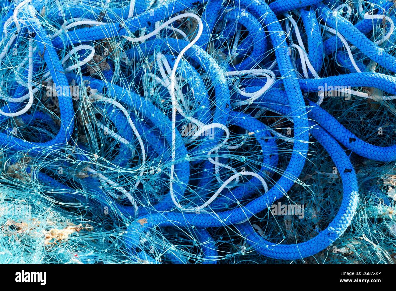 Reti da pesca e corde, Barfleur, dipartimento della Manica, Cotentin, Normandia, Francia Foto Stock