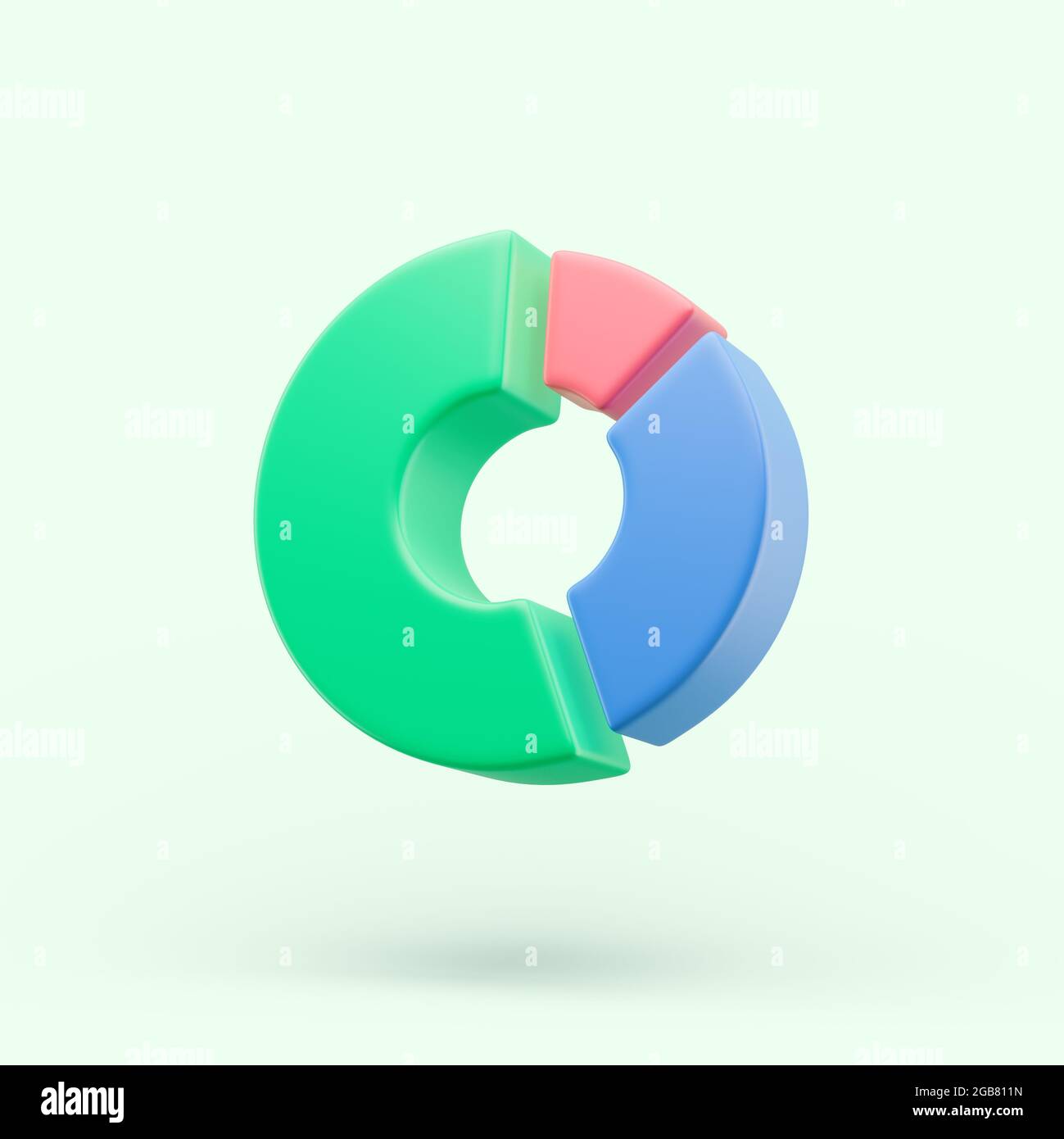 Icona del grafico del diagramma circolare. Semplice rappresentazione 3d su sfondo pastello. Oggetto isolato con ombre morbide Foto Stock