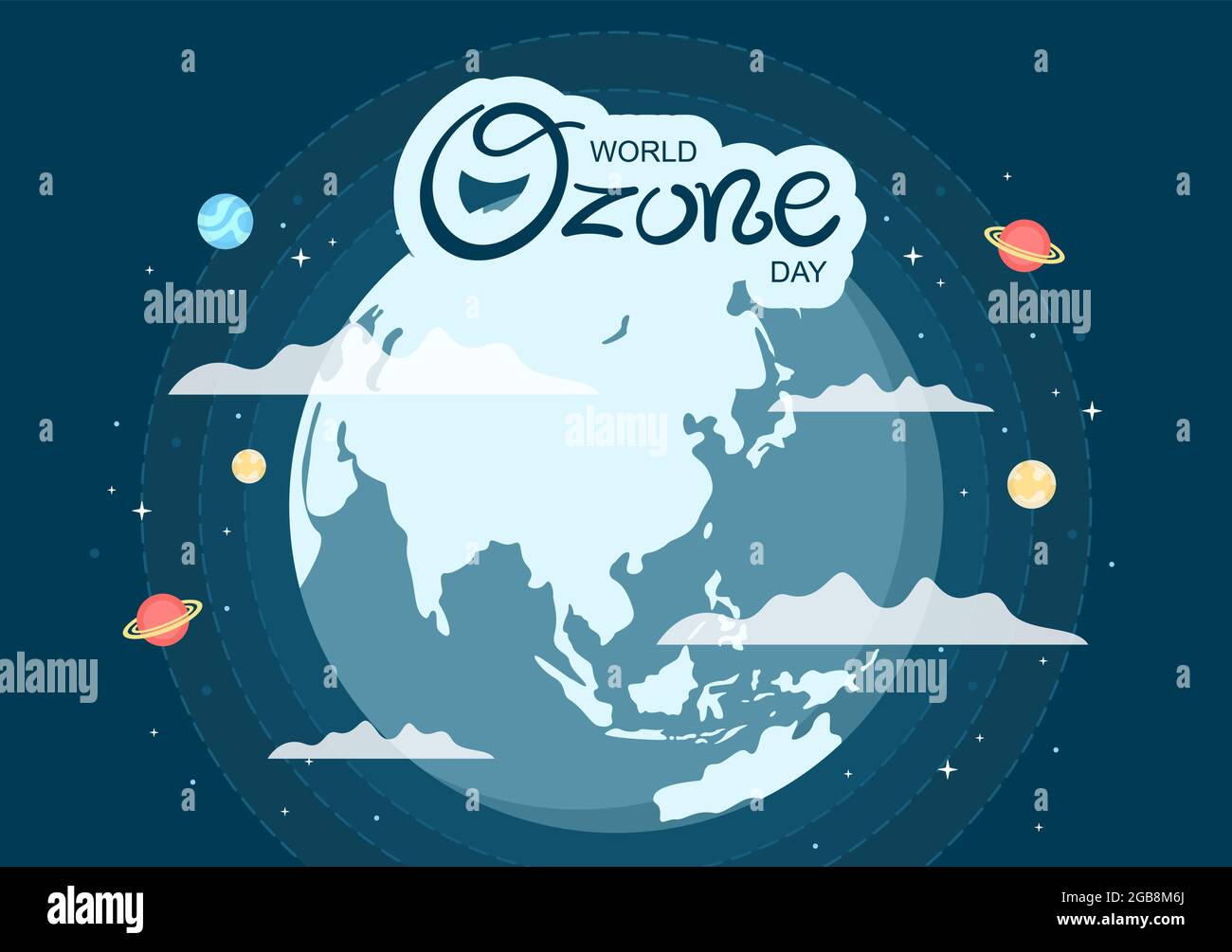 La Giornata Mondiale dell'ozono viene commemorata ogni 16 settembre per sensibilizzare il pubblico sullo strato della Terra e sulla protezione dell'ambiente. Illustrazione Illustrazione Vettoriale