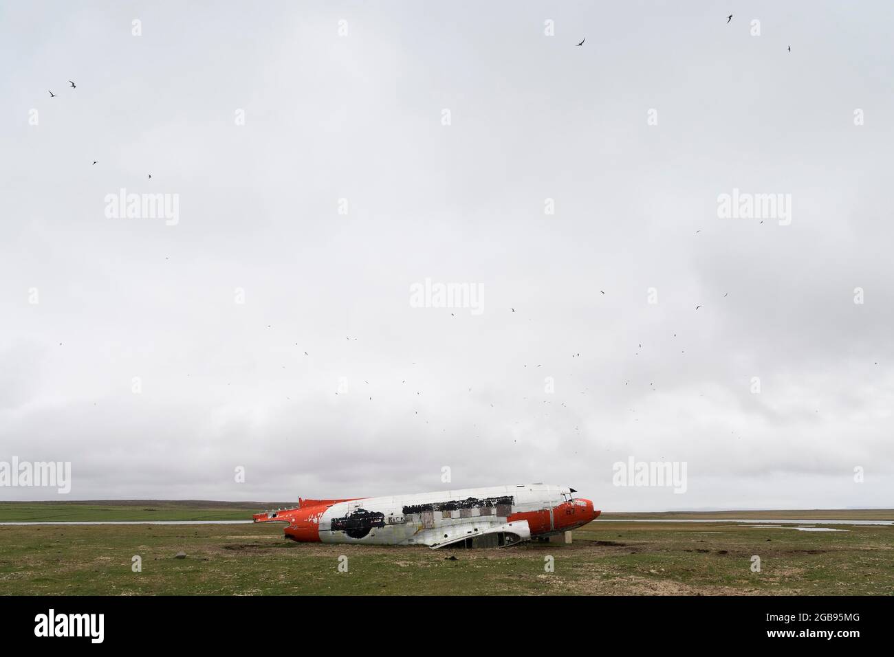 Aereo di trasporto dell'aeronautica americana atterrato in emergenza Douglas R4D-6 41-50187, ora un riparo per pecore, vicino a Porshoefn, Sauoanes, Langanes Foto Stock