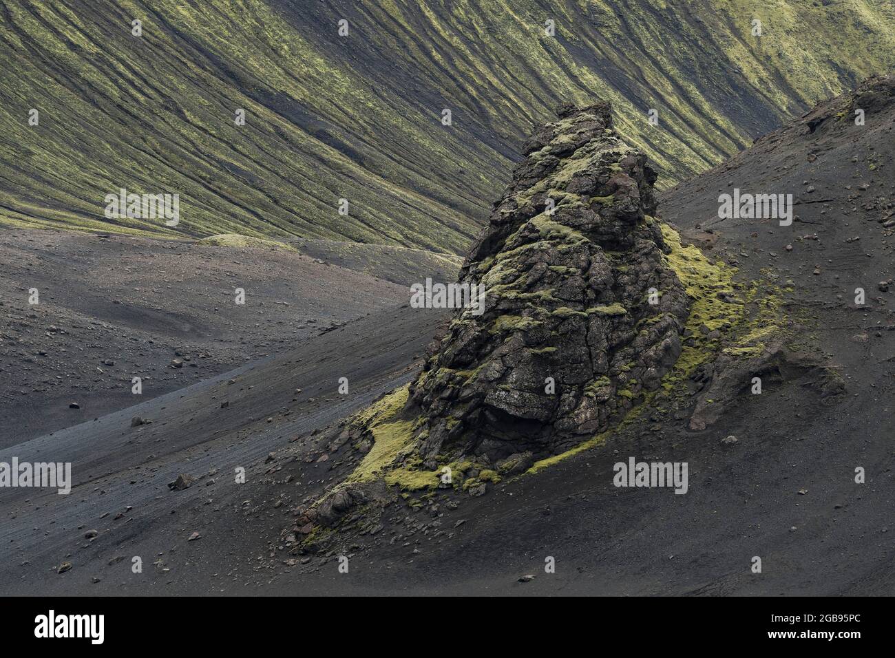 Roccia mussosa, scultura lavica, deserto lavico, Langisjor, Skaftarhreppur, Altopiani islandesi, Islanda Foto Stock