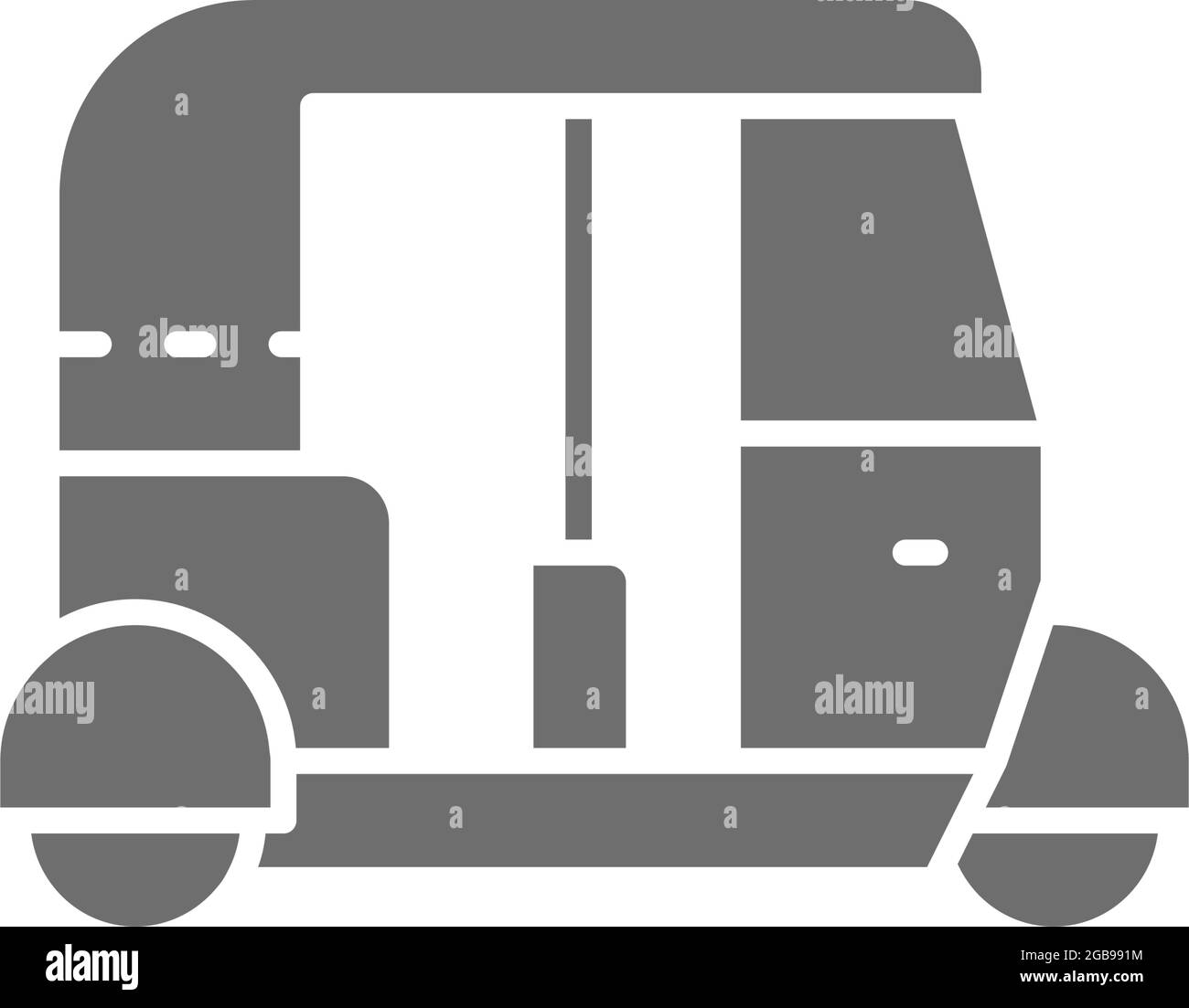Tuk tuk auto, tradizionale trasporto pubblico in India icona grigia. Illustrazione Vettoriale