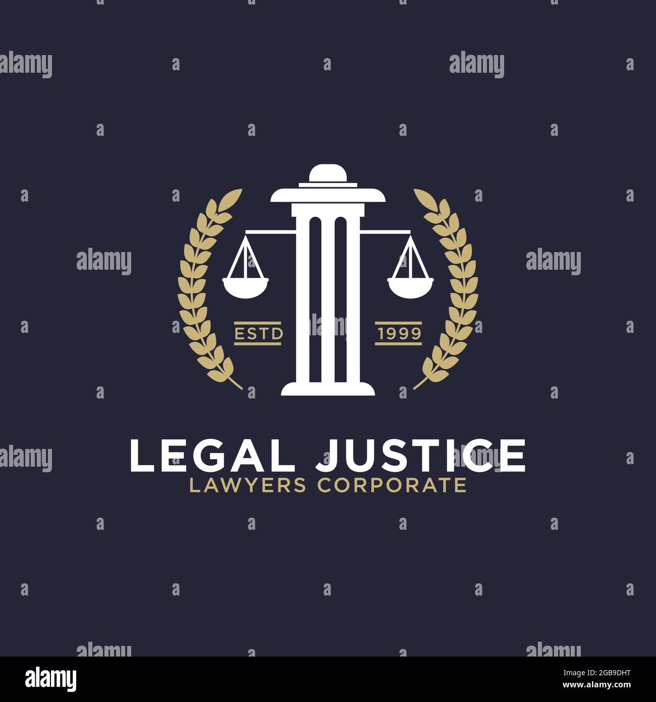 legal justice corporation logo icona ispirazioni di design, pilastro greco con scale illustrazioni vettoriali Illustrazione Vettoriale