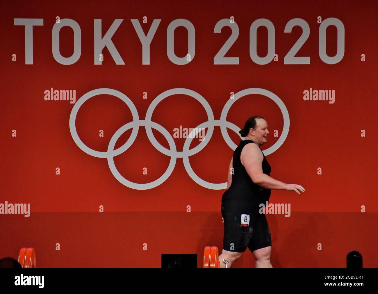 Tokyo, Giappone. 02 agosto 2021. Il Laurel Hubbard della Nuova Zelanda compete durante le Olimpiadi di Tokyo il sollevamento pesi delle donne di 87kg al Forum Internazionale di Tokyo, Giappone, lunedì 2 agosto 2021. Foto di Keizo Mori/UPI Credit: UPI/Alamy Live News Foto Stock
