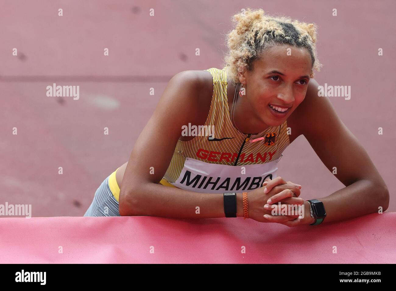 Tokyo, Giappone. 3 agosto 2021. Atletica: Olimpiadi, salto lungo, donne, finale allo Stadio Olimpico. Malaika Mihambo della Germania reagisce. Credit: Oliver Weiken/dpa/Alamy Live News Foto Stock