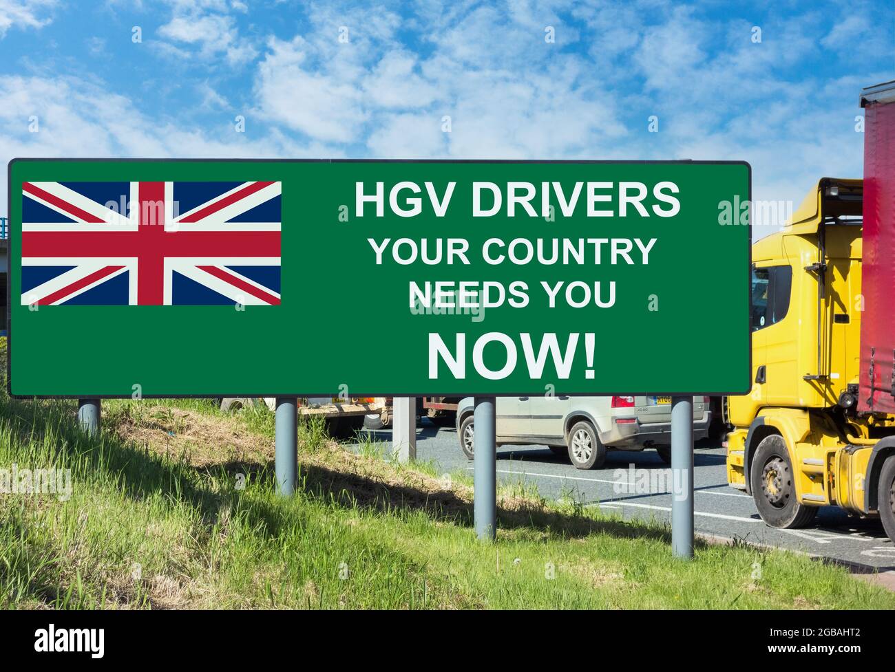 Immagine composita che raffigura la carenza di driver HGV nel Regno Unito Foto Stock