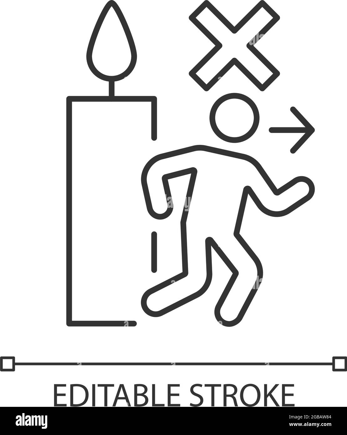 Non lasciare mai l'icona dell'etichetta manuale lineare della candela in fiamme Illustrazione Vettoriale