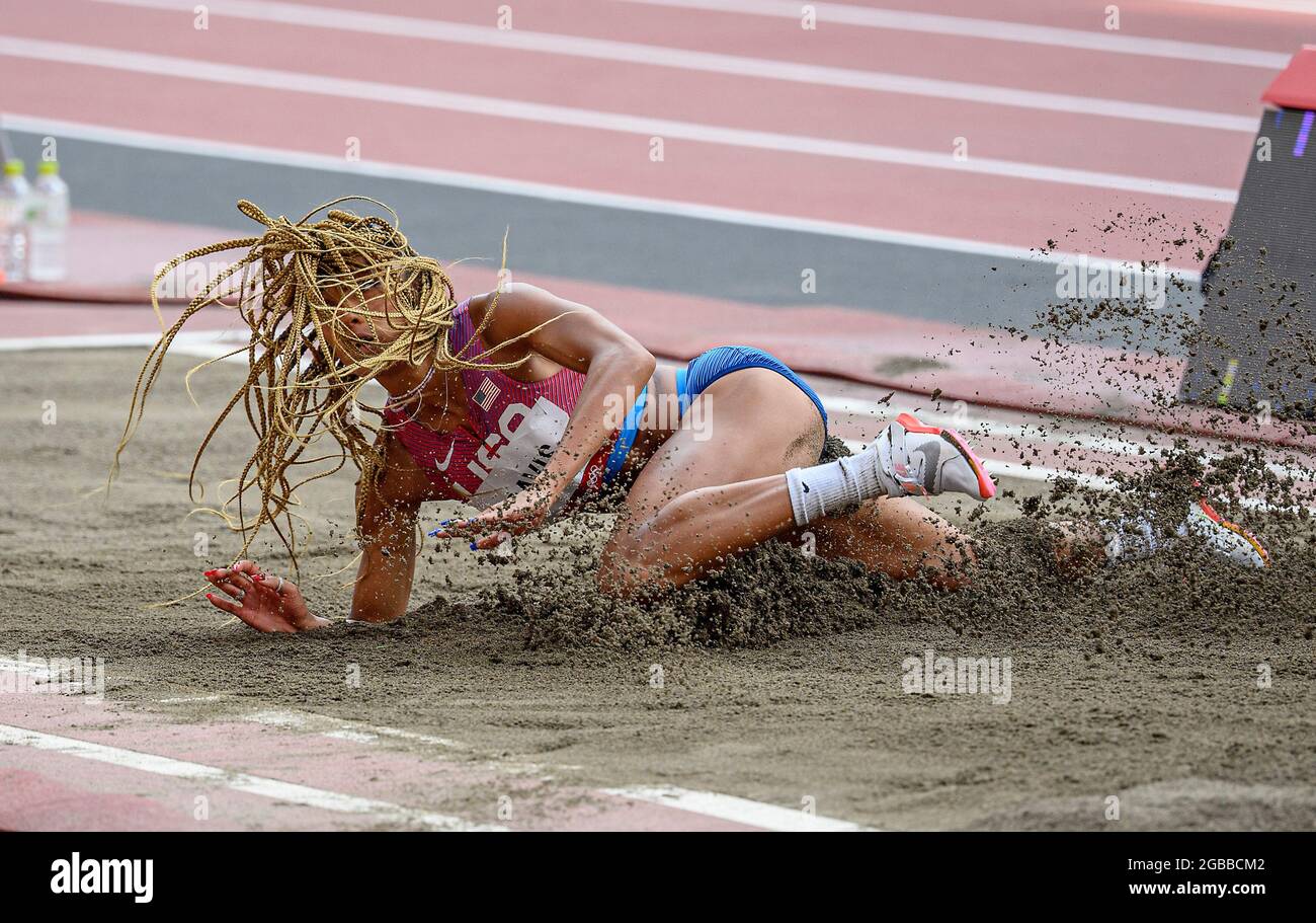 Tara DAVIS (USA), Action, Athletics Final Women’s Long Jump, WomenÕS Long Jump Final, il 03 agosto 2021 Olimpiadi estive 2020, dal 23 luglio. - 08.08.2021 a Tokyo / Giappone. Foto Stock