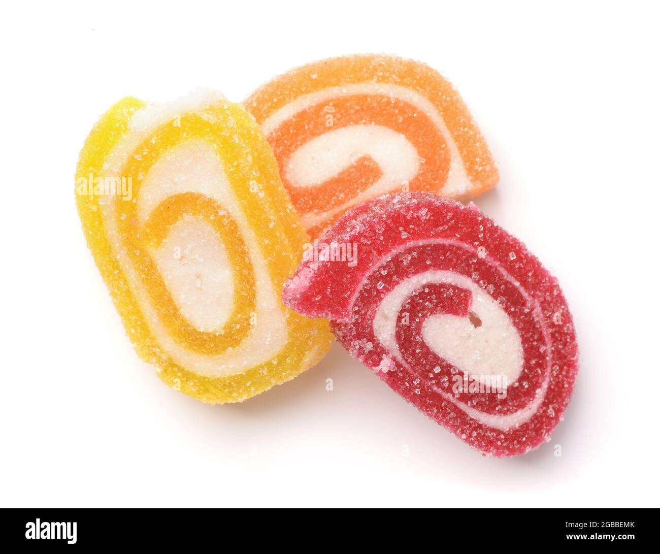 Vista dall'alto di gelatine di frutta caramelle isolato su bianco Foto Stock