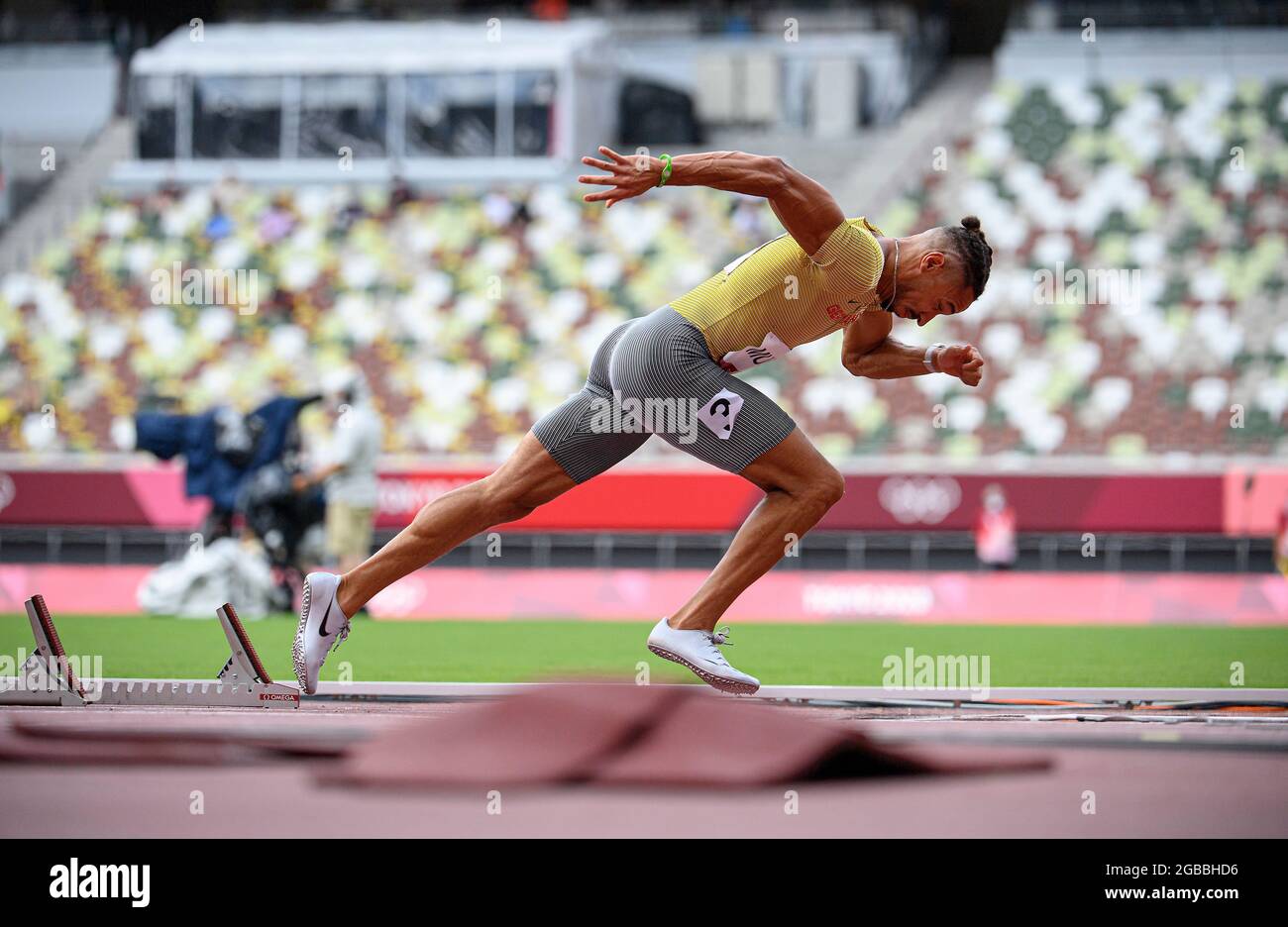 Steven MUELLER, Muller, MÃ¼ller, (GER), azione, Atletica 200m Sprint degli uomini, 100m di menâ, il 3 agosto 2021 Giochi Olimpici estivi 2020, dal 23 luglio. - 08.08.2021 a Tokyo / Giappone. Foto Stock