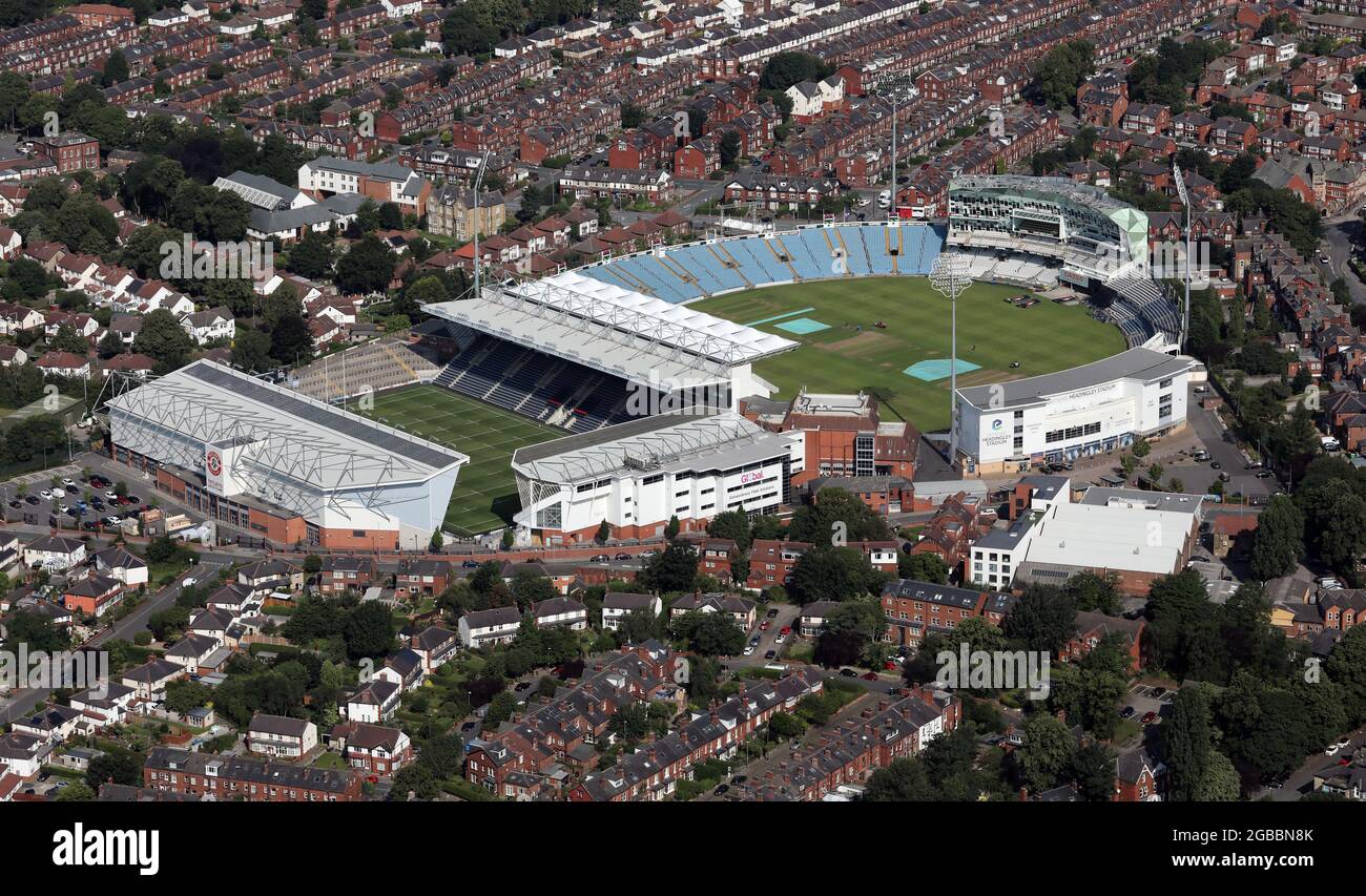 Veduta aerea dello Stadio Emerald Headingley (campo da cricket Headingley), Leeds Foto Stock