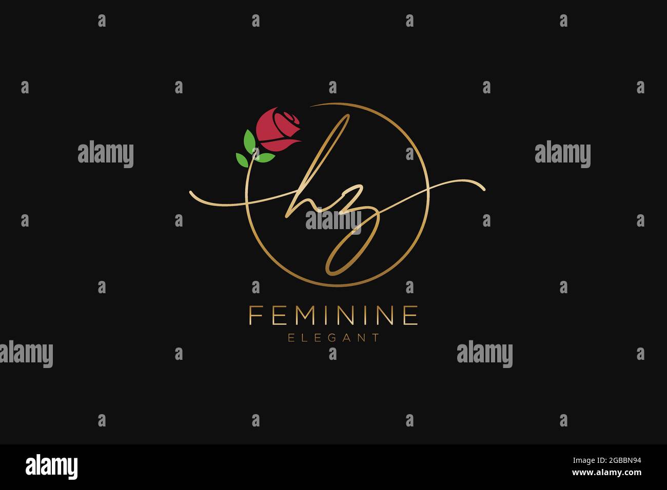 HZ monogramma di bellezza del logo femminile e design elegante del logo, logo di scrittura a mano della firma iniziale, matrimonio, moda, floreale e botanico con creativo Illustrazione Vettoriale
