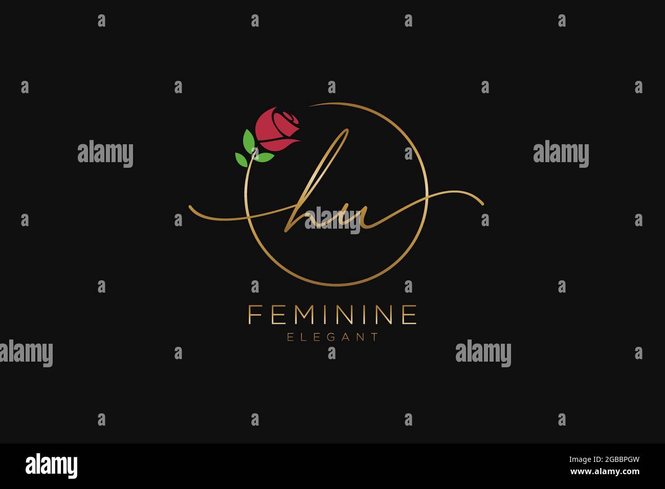 HU Monogramma di bellezza del logo femminile e design elegante del logo, logo di scrittura a mano della firma iniziale, matrimonio, moda, floreale e botanico con creativo Illustrazione Vettoriale