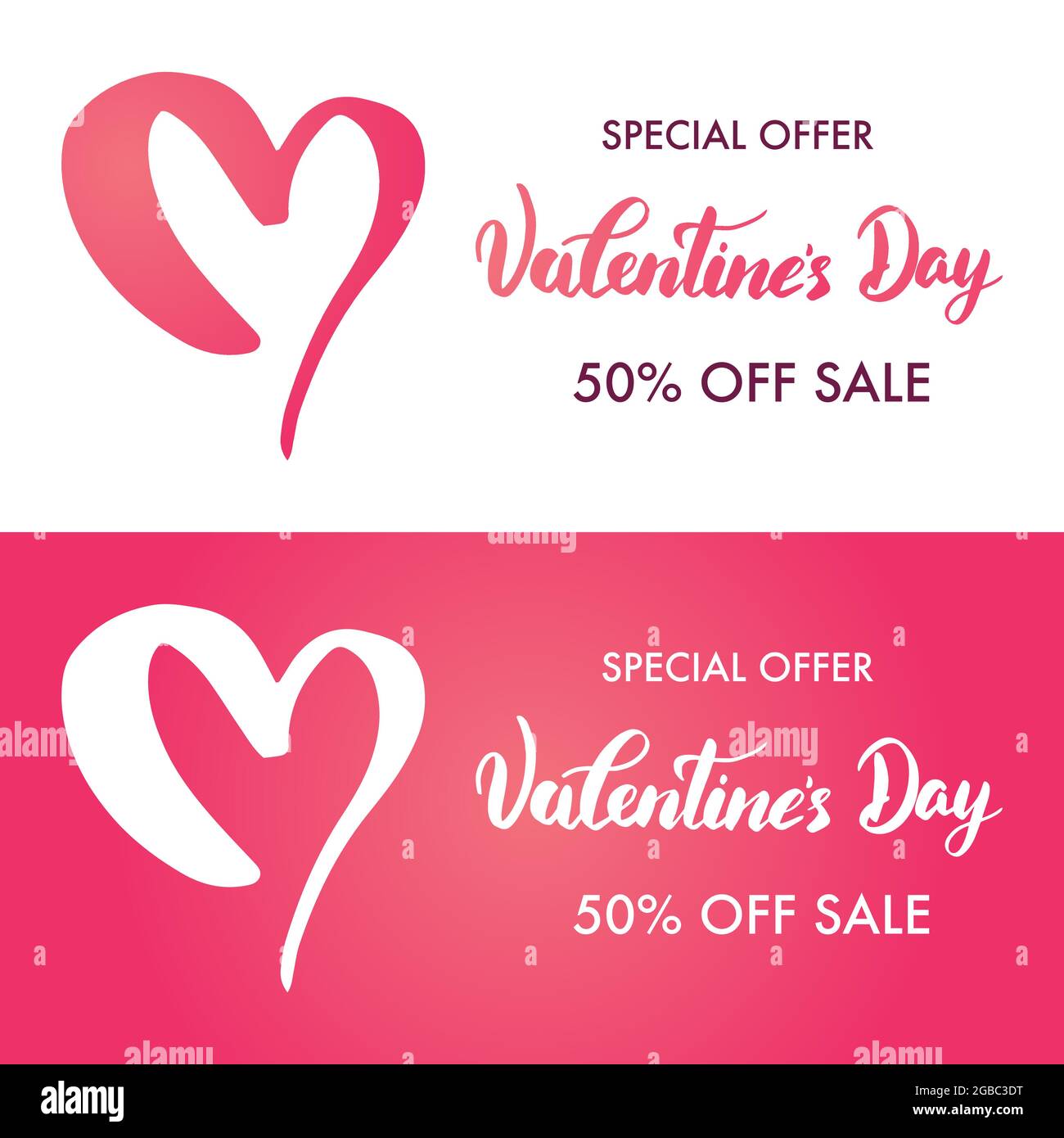 Set template design buon giorno di San Valentino banner orizzontale. Offerta Speciale San Valentino 50% di sconto. Illustrazione vettoriale. Illustrazione Vettoriale