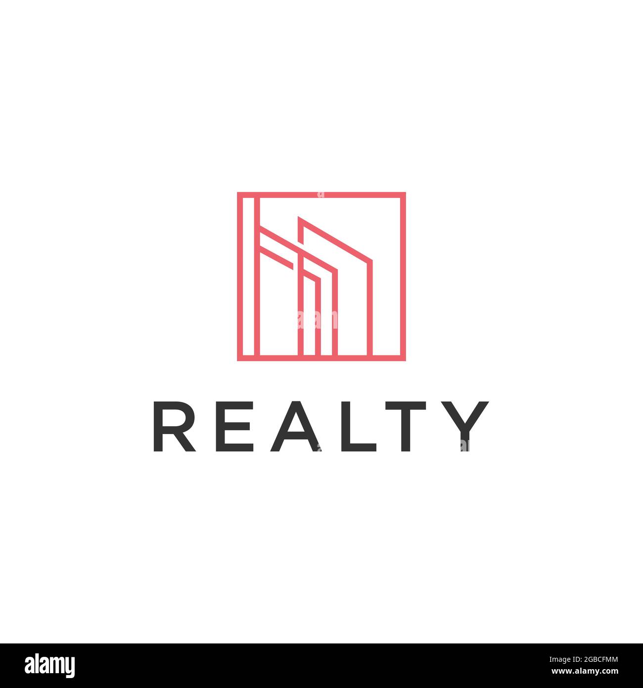 Abstract Logo immobiliare in forma quadrata. Astratto logo di design stile realty con forma quadrata isolata su sfondo bianco Illustrazione Vettoriale