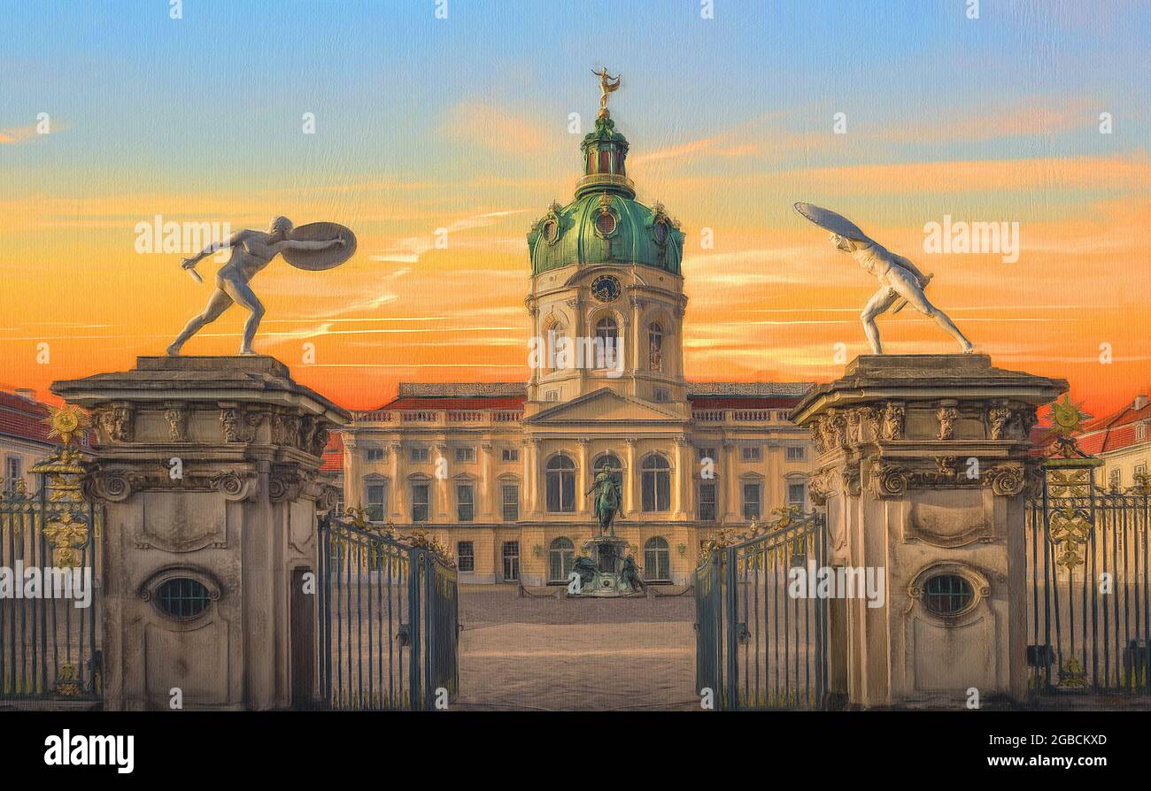 Palazzo Charlottenburg Berlino. Costruito nel 1699 fu originariamente chiamato Palazzo di Lietzenburg. Data una finitura verniciata e texture. Foto Stock