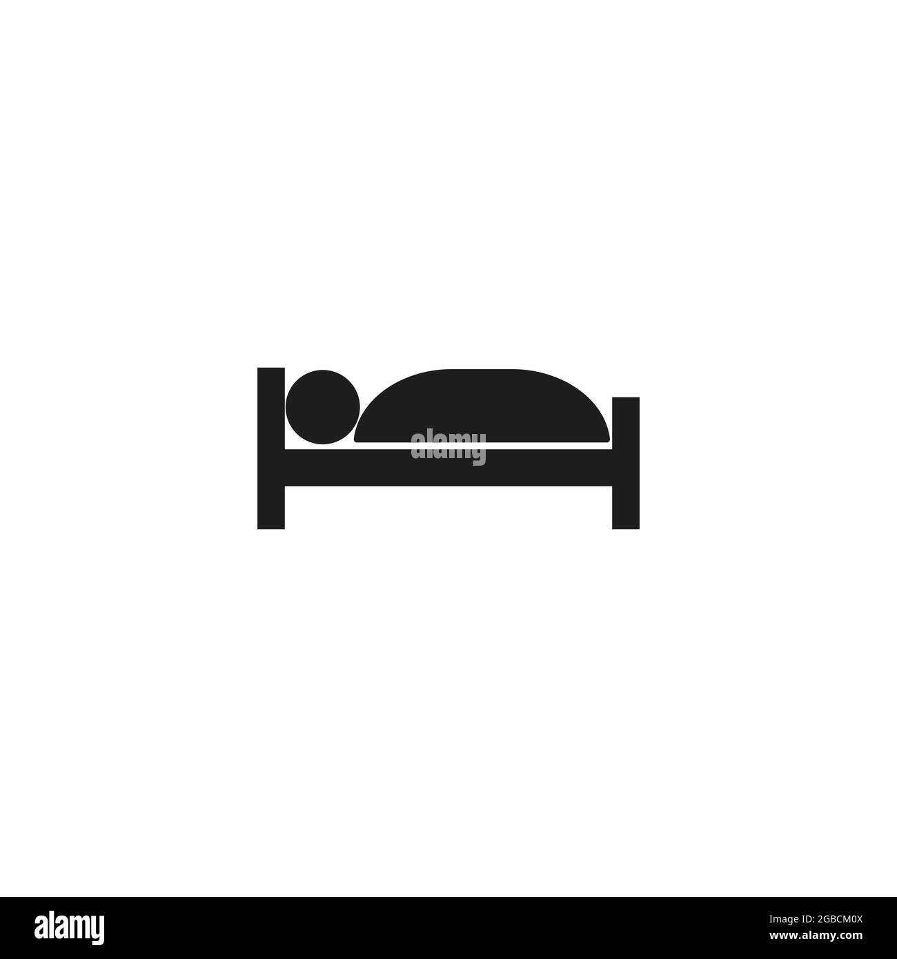 Persona a letto. Icona dell'appartamento dell'hotel. Cartello di riparo per dormire. Isolato su bianco, vettore Illustrazione Vettoriale