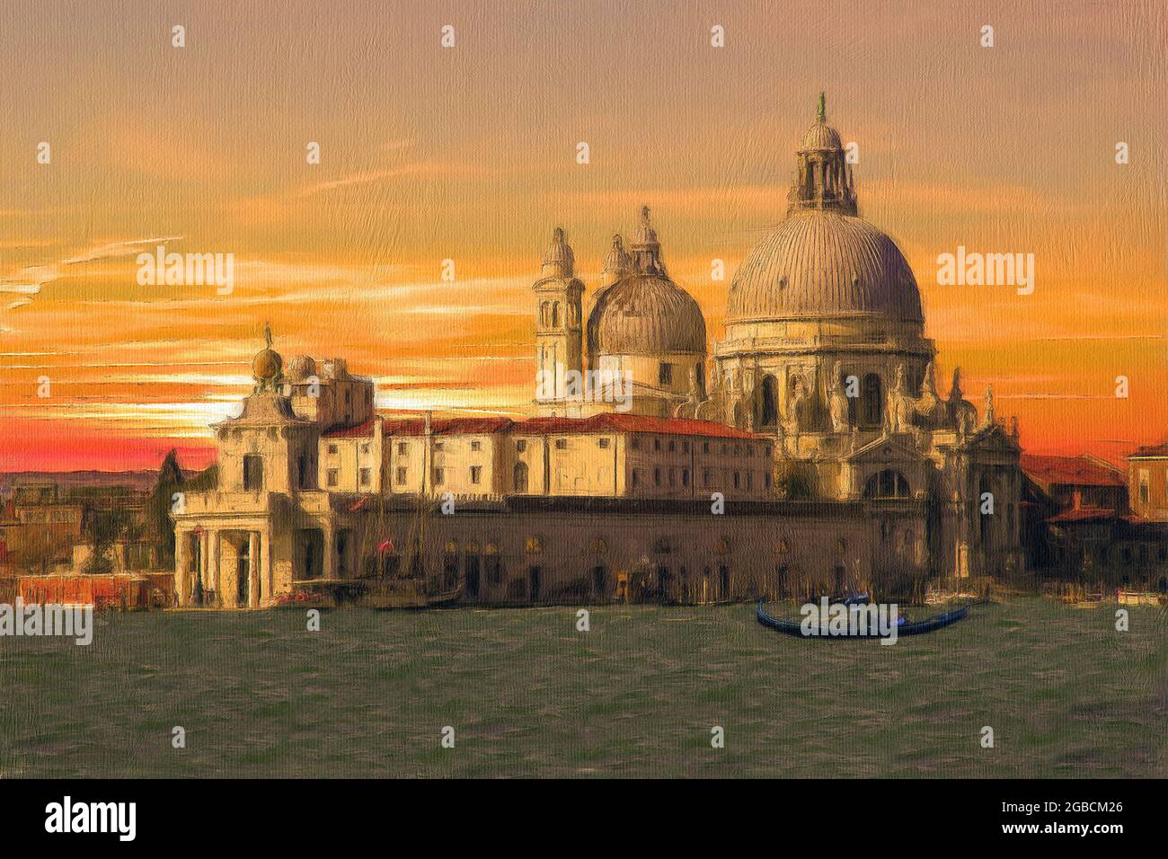La Santa Maria della Salute, vista dall'altra parte del Canal Grande venezia, ha dato un effetto dipinto e tetturato. Foto Stock