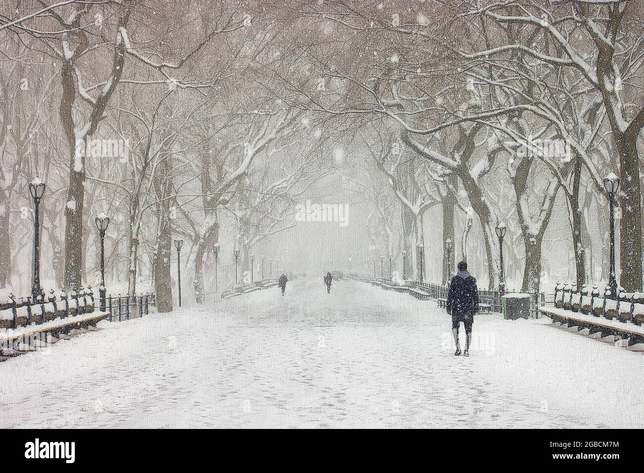 Inverno a Central Park New York, dato un aspetto pittorico e testurizzato Foto Stock