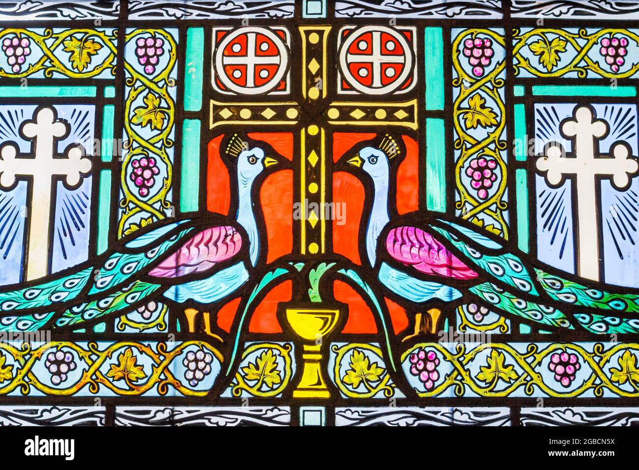 Miami Florida, Coral Gables, Cattedrale Greco-Ortodossa di Santa Sofia, opere d'arte religiosa con vetrate colorate, Foto Stock
