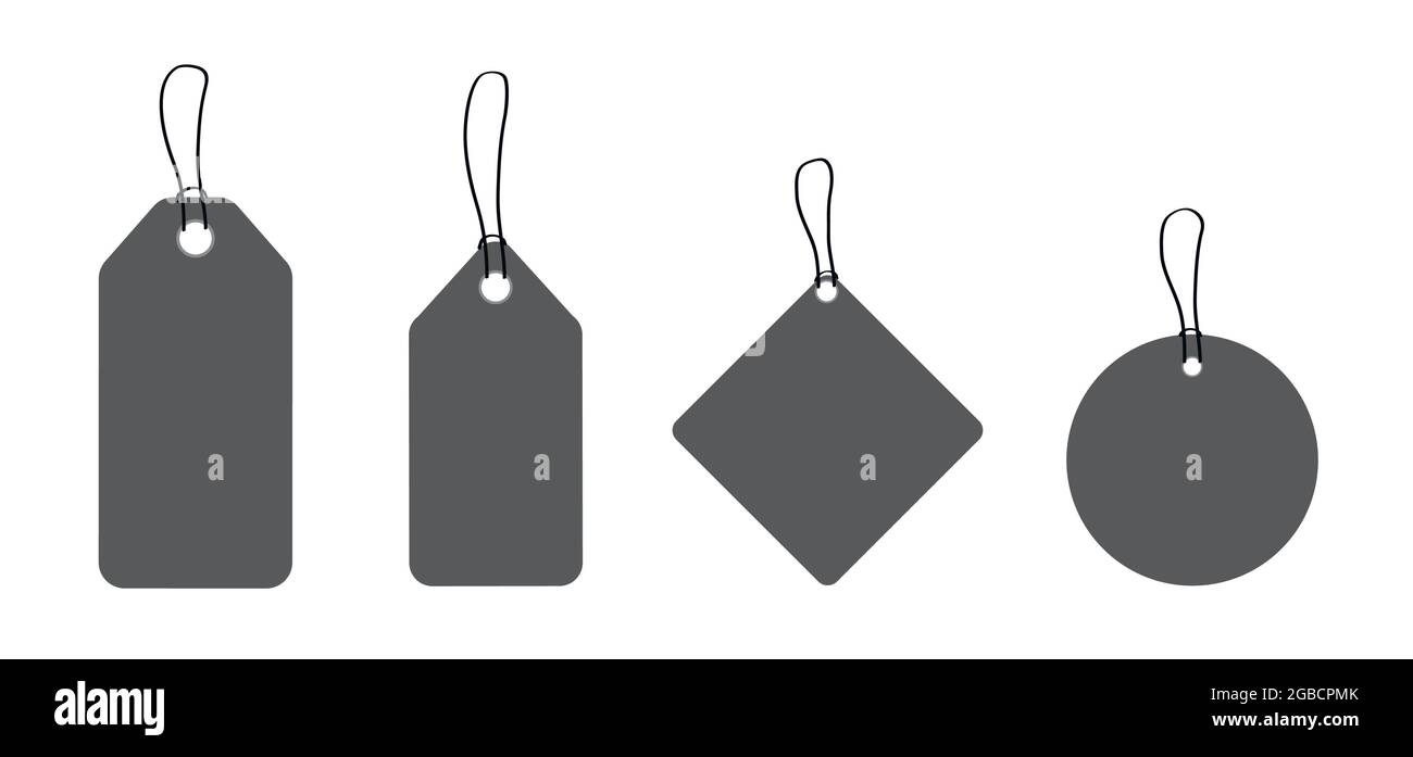 Cartellini prezzi neri appesi. Può essere utilizzato per vendite e promozioni. Vettore stock isolato Illustrazione Vettoriale