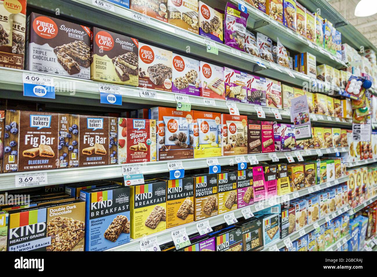 West Palm Beach Florida,Publix supermercato negozio di alimentari all'interno di scaffali interni alimentari, vendita mostra colazione bar Fibre One natura panetteria tipo, Foto Stock