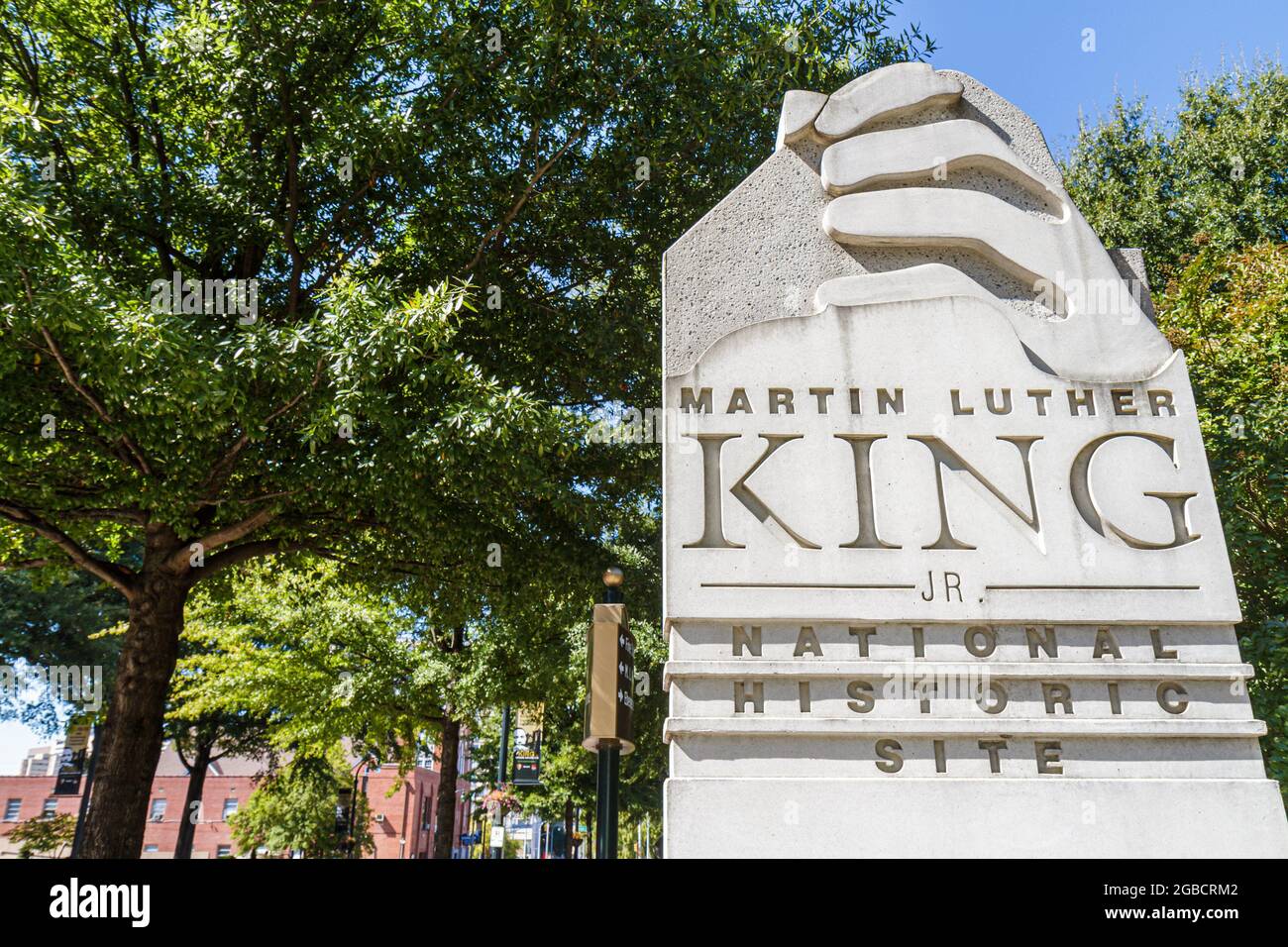 Georgia Atlanta Martin Luther King Jr. NHS National Historic Site, National Park Service, Black History Civil Rights Movement leader concrete marker mem Foto Stock