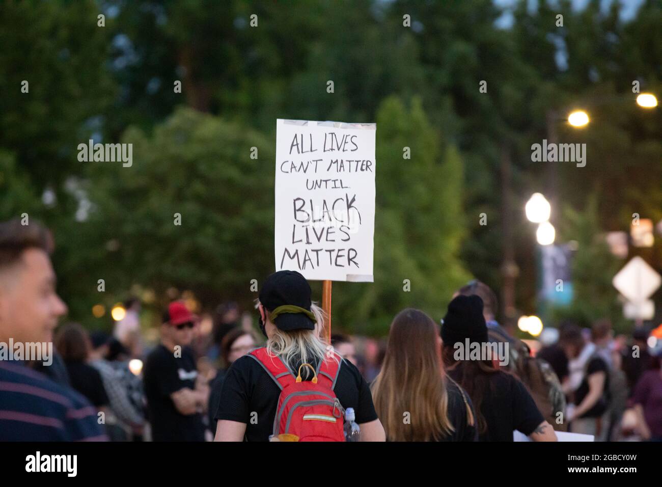 segno durante una protesta nera della materia di vite Foto Stock