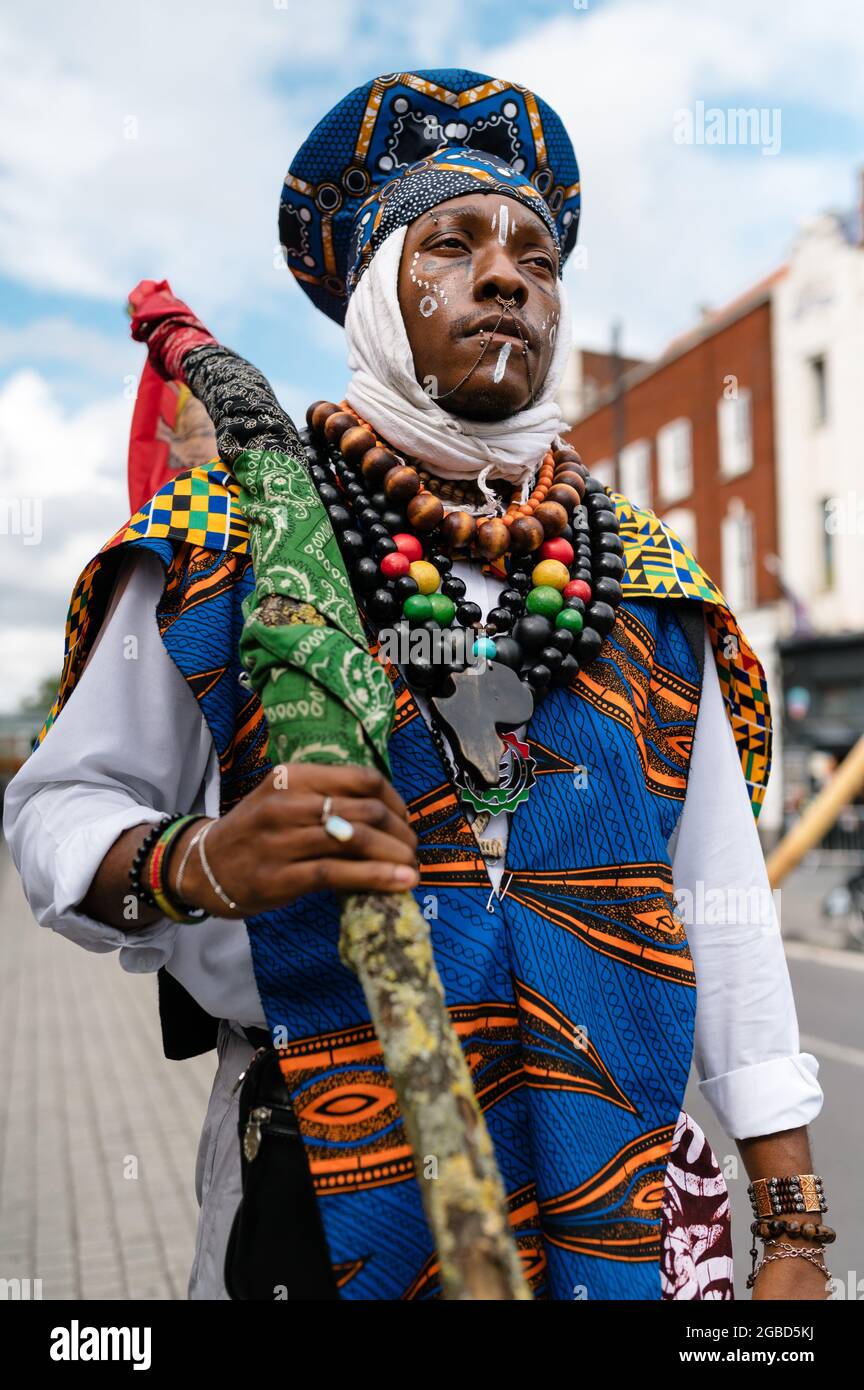 Londra, Regno Unito. 1 agosto 2021. La rivolta panafricana. I sostenitori si sono riuniti a Brixton per celebrare la Giornata Africana dell'emancipazione. Foto Stock