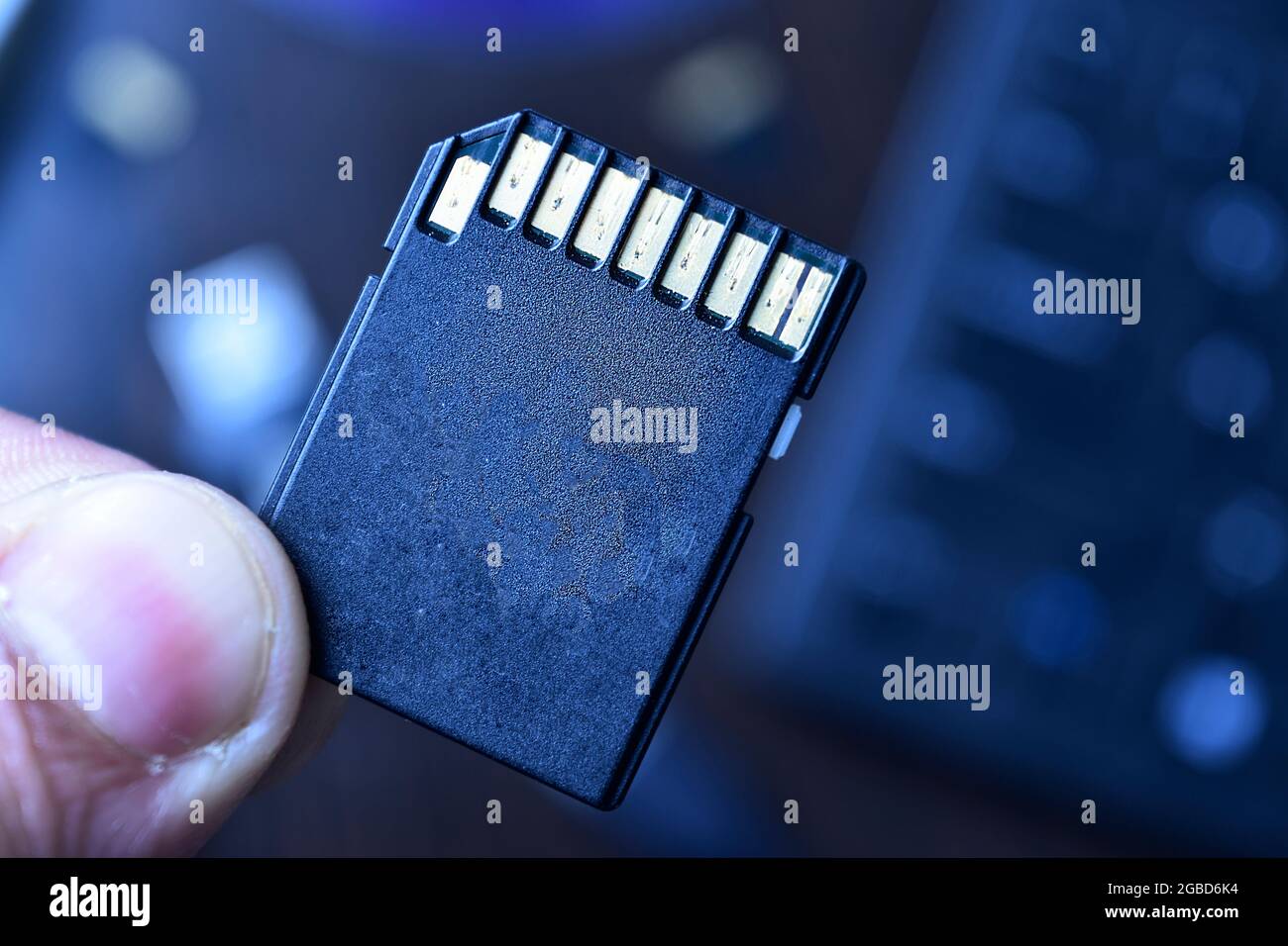 scheda sd in mano, concetto di accessori di memoria flash Foto Stock