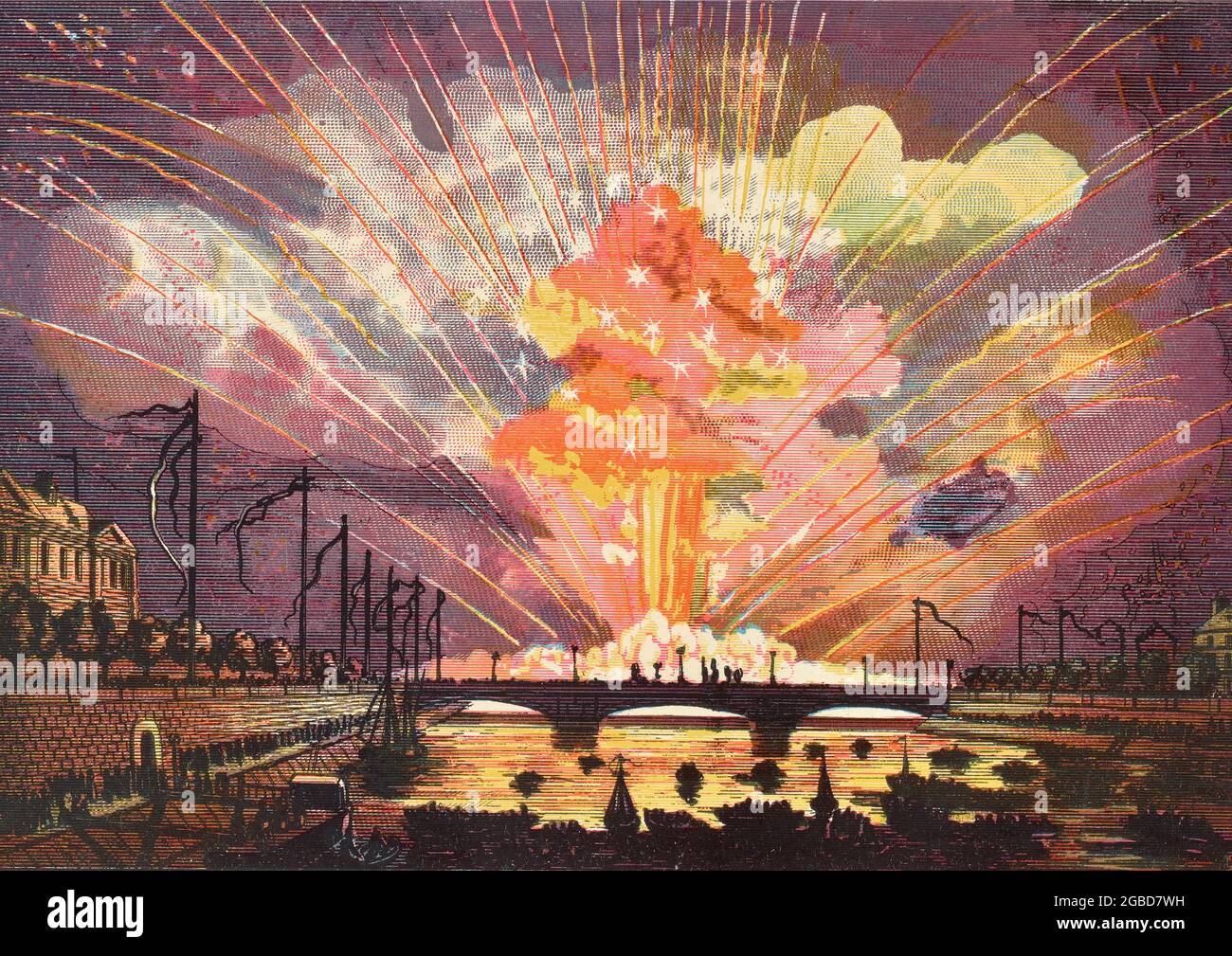Esposizione di fuochi d'artificio sulla Senna, Parigi , dalla chimica, sviluppato da fatti e principi tratti principalmente dai non-metalli da John Howard Appleton. Foto Stock