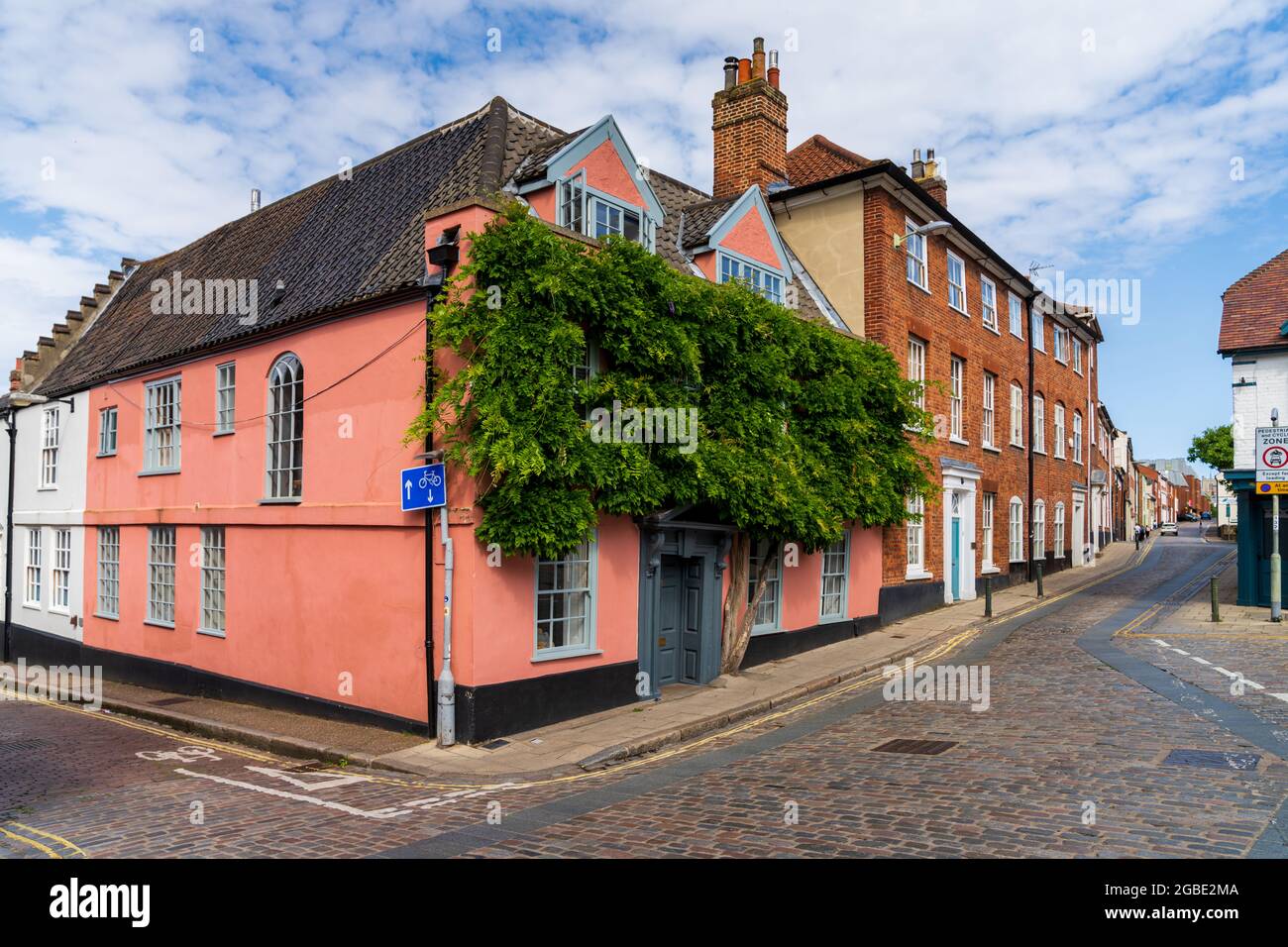 Pottergate Norwich Regno Unito - attraenti case nel centro storico di Norwich area di corsie. Casa Rosa è 95 Pottergate. Il turismo di Norwich. Historic Norwich Foto Stock