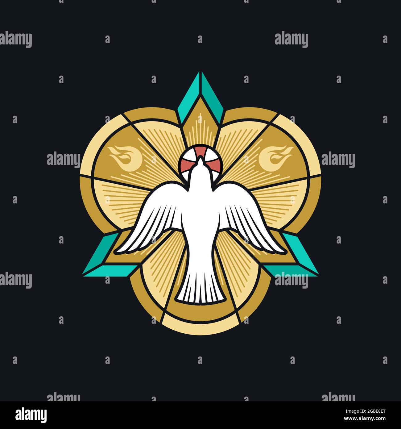 Illustrazione cristiana. L'immagine di una colomba - simbolo dello Spirito Santo di Dio, pace, riposo e umiltà, nel contesto del simbolo della Santa T. Illustrazione Vettoriale