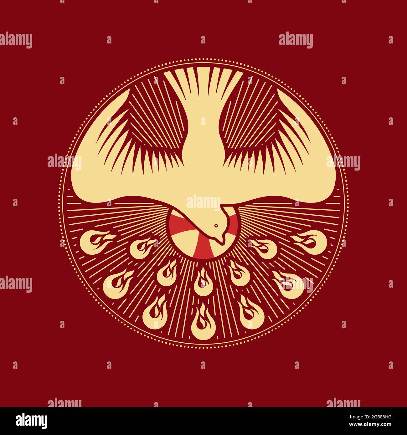 Illustrazione cristiana. L'immagine di una colomba - simbolo dello Spirito Santo di Dio, pace, riposo e umiltà, nel contesto del simbolo della Santa T. Illustrazione Vettoriale