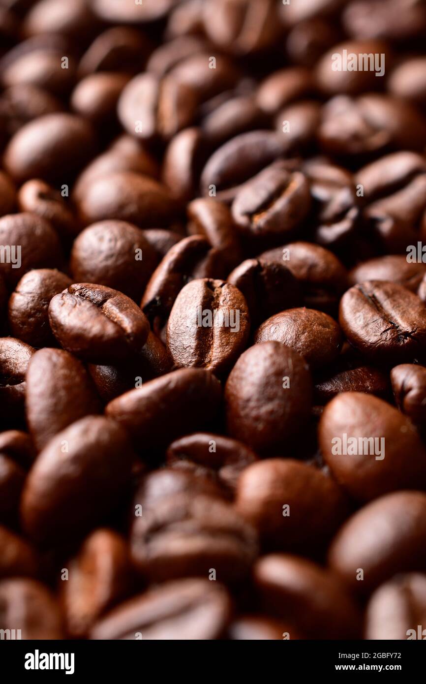 Primo piano di fagioli di caffè arrosto Foto Stock