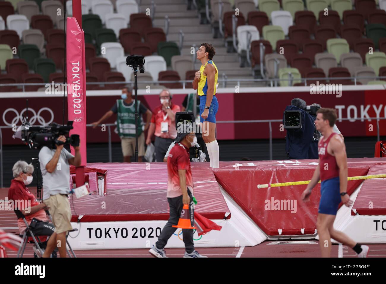 DUPLANTIS Armand (SWE) 3 AGOSTO 2021 - Atletica : finale del Vault del Polo maschile durante i Giochi Olimpici di Tokyo 2020 allo Stadio Olimpico di Tokyo, Giappone. Credit: Naoki Nishimura/AFLO SPORT/Alamy Live News Foto Stock