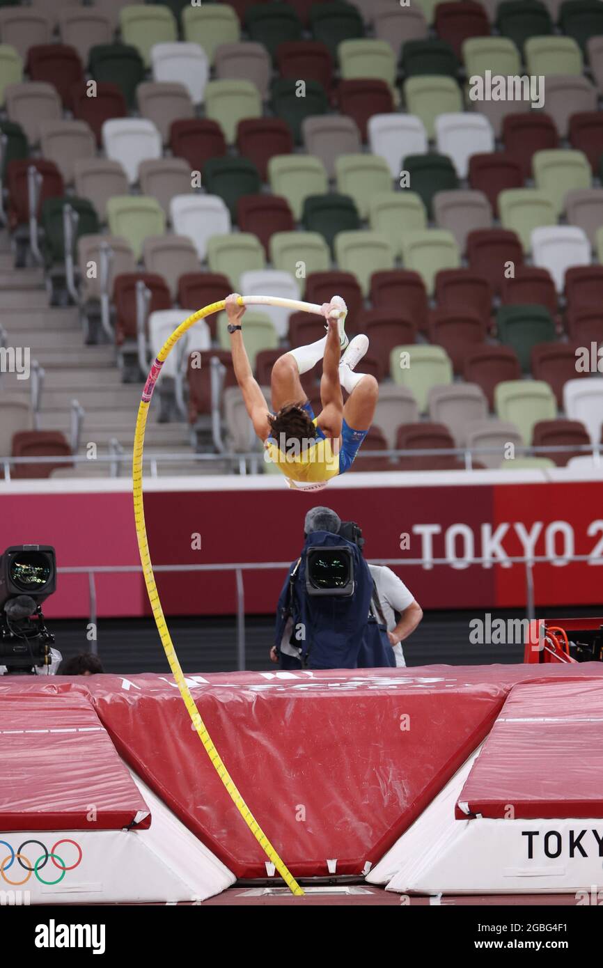 DUPLANTIS Armand (SWE) 3 AGOSTO 2021 - Atletica : finale del Vault del Polo maschile durante i Giochi Olimpici di Tokyo 2020 allo Stadio Olimpico di Tokyo, Giappone. Credit: Naoki Nishimura/AFLO SPORT/Alamy Live News Foto Stock