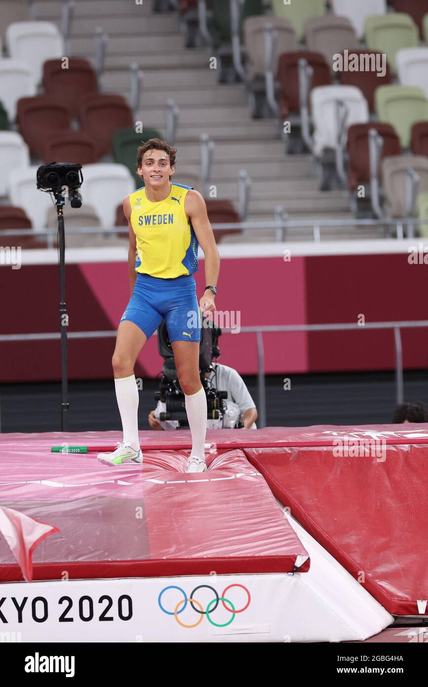 DUPLANTIS Armand (SWE) 3 AGOSTO 2021 - Atletica : finale del Vault del Polo maschile durante i Giochi Olimpici di Tokyo 2020 allo Stadio Olimpico di Tokyo, Giappone. Credit: Naoki Nishimura/AFLO SPORT/Alamy Live News Foto Stock