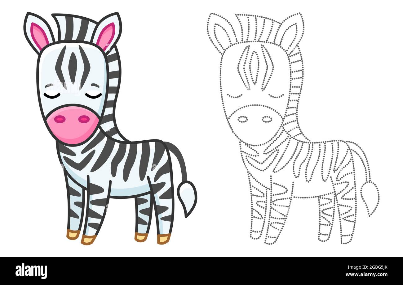 Zoo animale per bambini libro da colorare. Zebra divertente in stile  cartone animato. Tracciare i punti e colorare l'immagine Immagine e  Vettoriale - Alamy