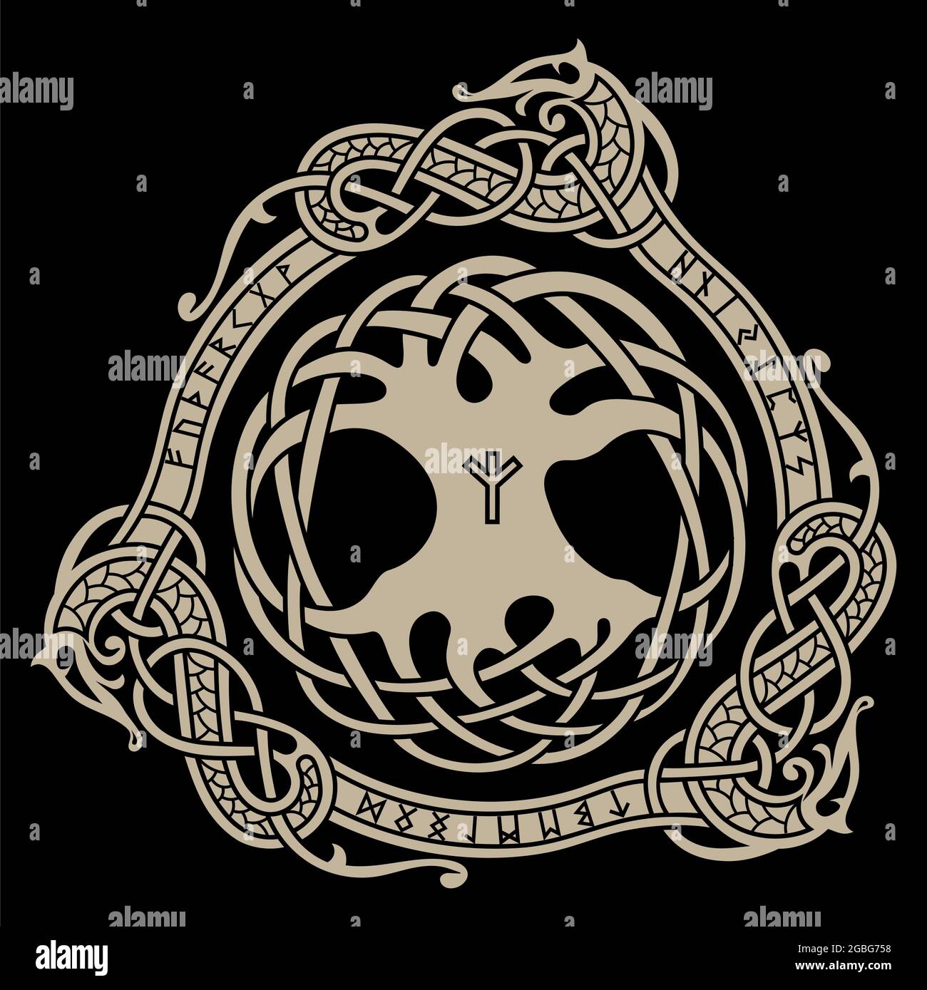 Design di Raven in stile Celtico, scandinavo e rune del Norse Illustrazione Vettoriale