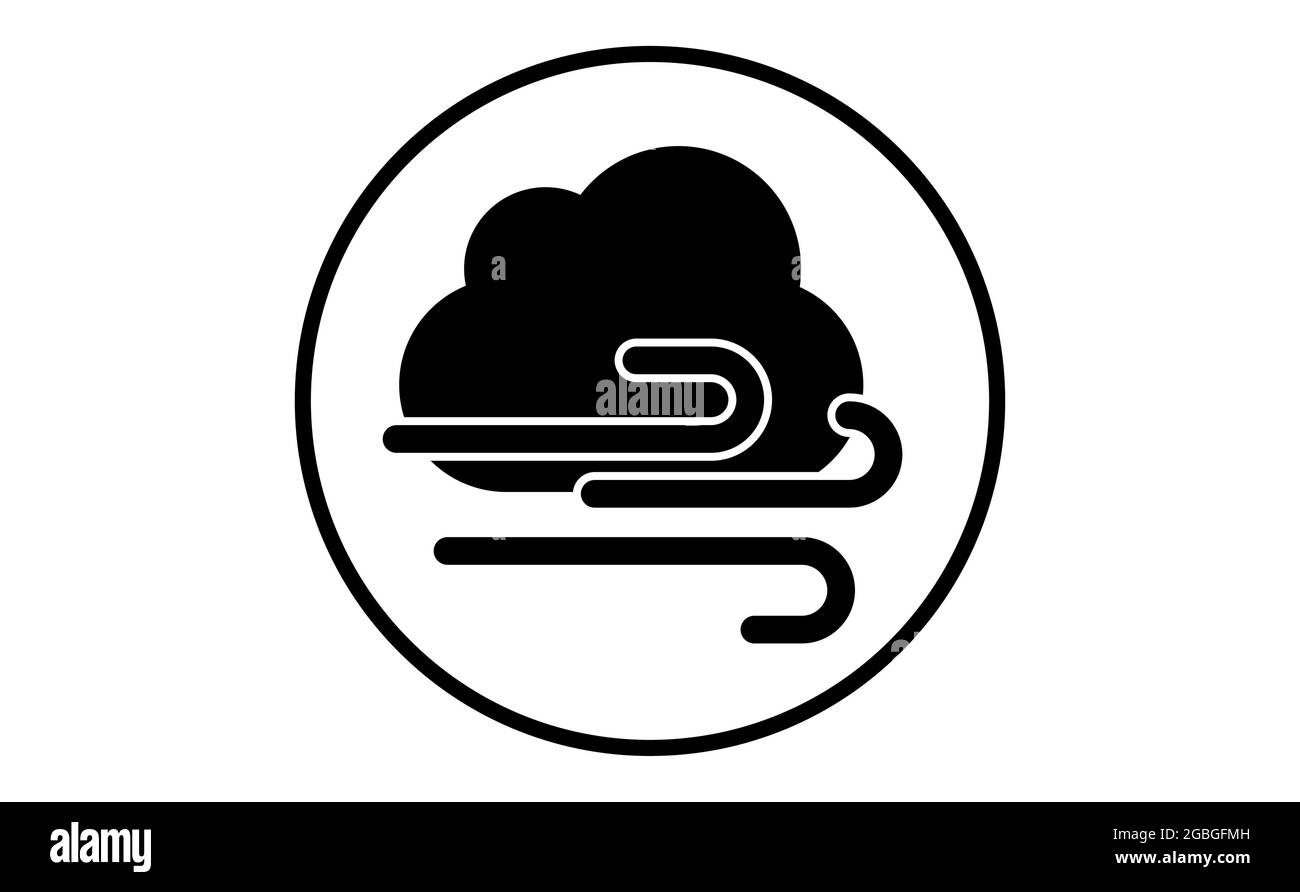 Icona meteo di nuvola e raffica di vento, illustrazione vettoriale. Simbolo adesivo della previsione. Segno infografico meteorologico. Disegno vettoriale di icone di Web. EPS1 Illustrazione Vettoriale