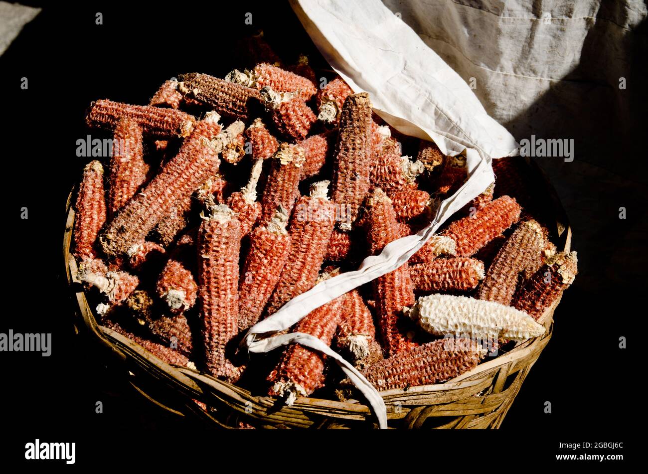 Un cestino pieno di cornetti che mettono fuori Foto Stock