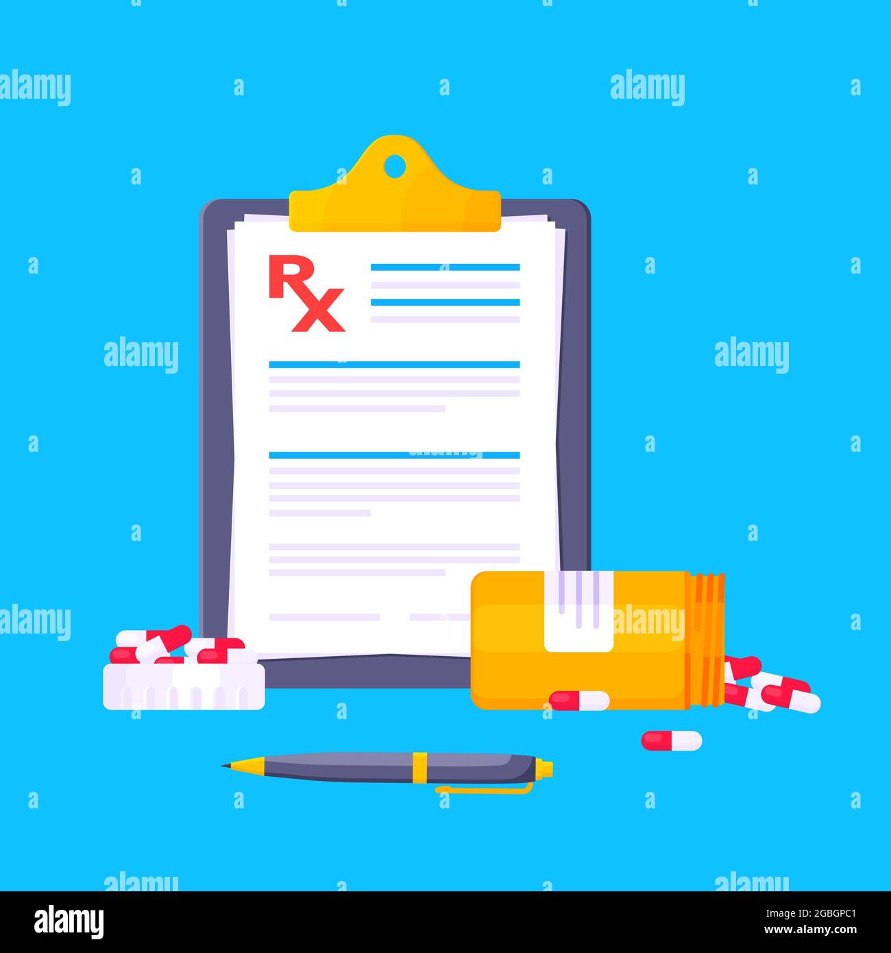 Immagine vettoriale del disegno di stile piatto della prescrizione medica. Illustrazione Vettoriale