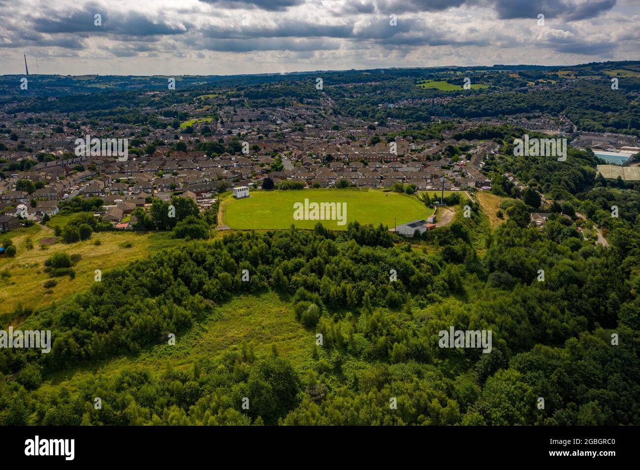 Veduta aerea del campo da cricket Huddersfield Foto Stock