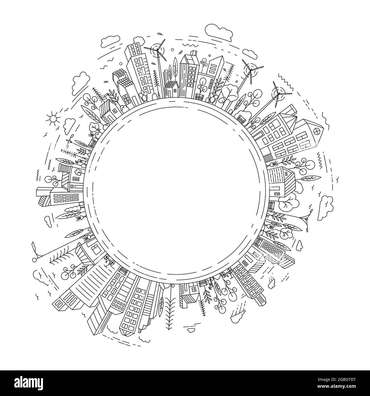 City Building Line art disegno icona vettoriale modello Illustrazione Vettoriale